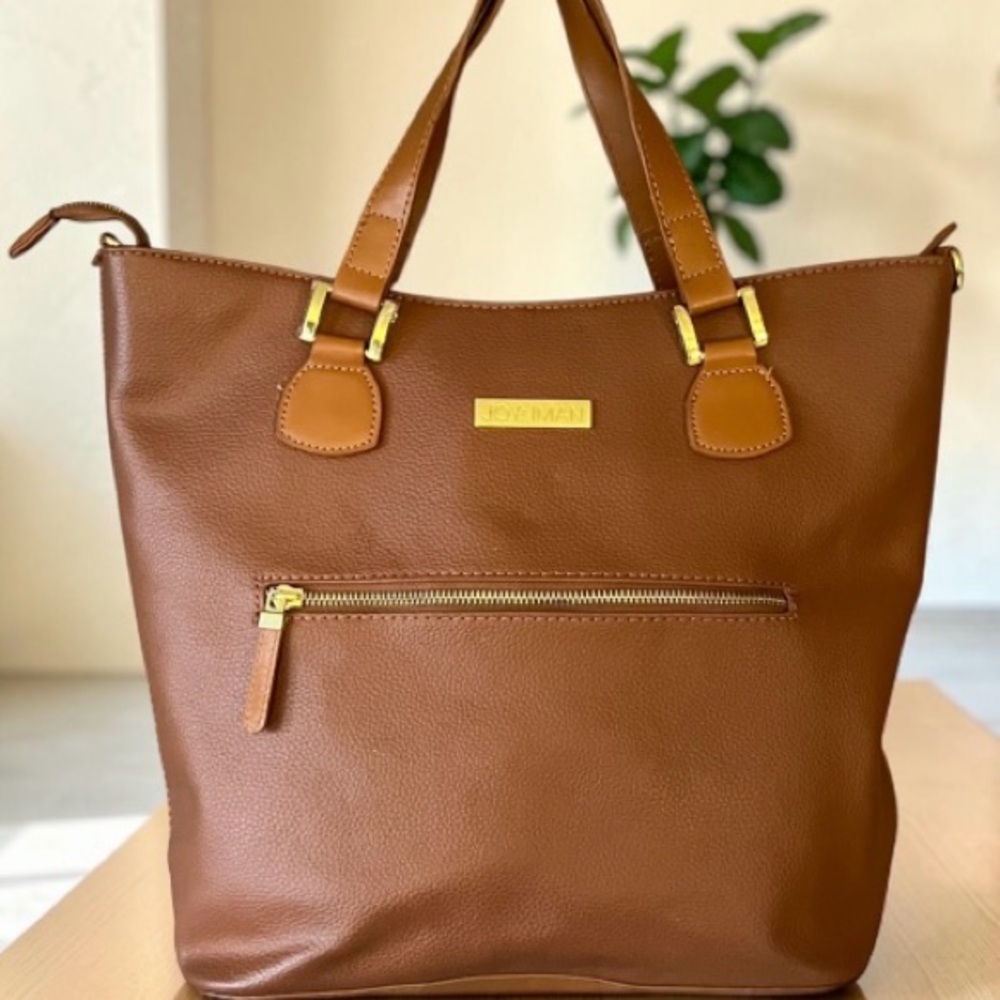 Joy & Iman Alexandria Leather Tan Tote with Matching Crossbody - Everyday Chic - Picture 11 of 12